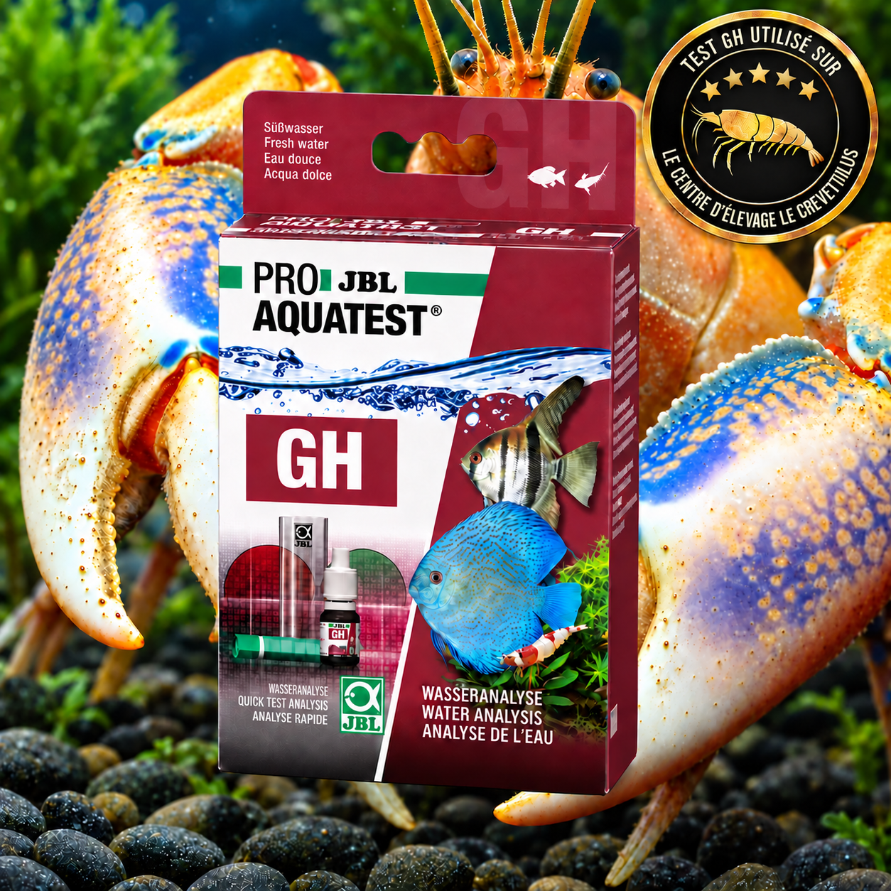 ProAquaTest GH kit complet JBL avec label du centre d’élevage Le Crevettilus